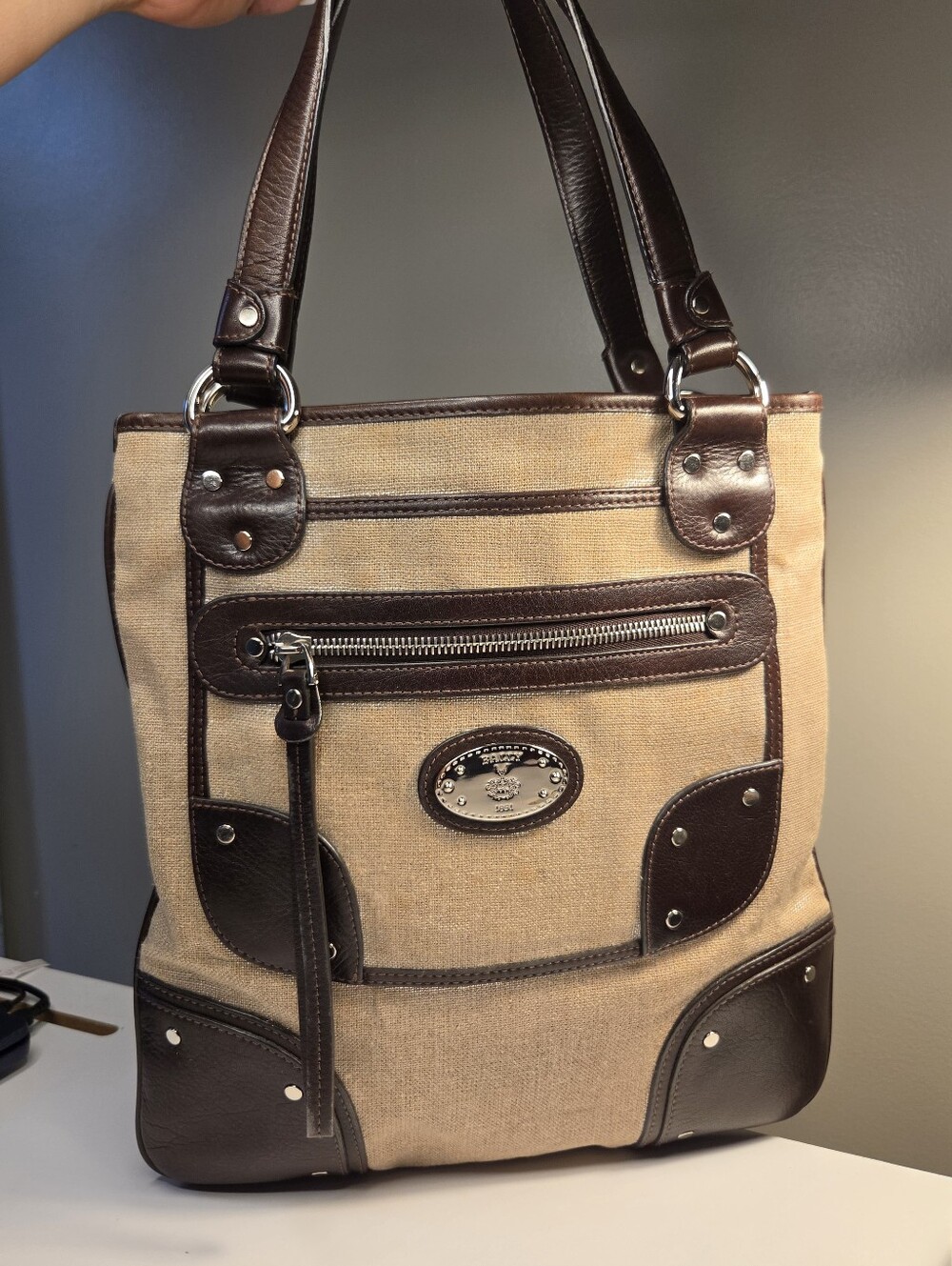Bally Vintage Multipocket Canvas and Dark Brown Trim Tote Bag - Beige/Dark Brown